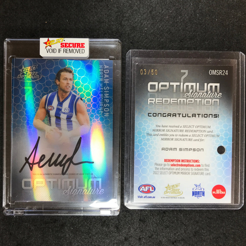 2022 Select AFL Optimum ADAM SIMPSON Mirror Signature 03/50