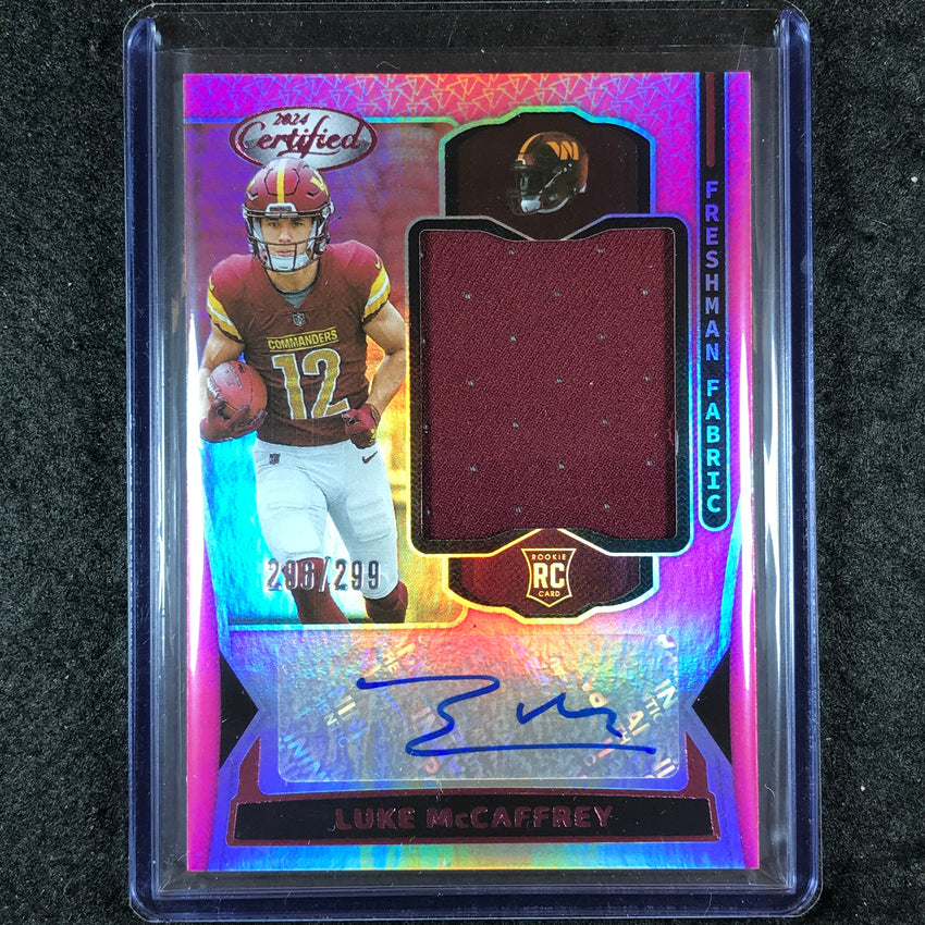 2024 Certified Football LUKE MCCAFFREY Freshman Rookie Jersey Auto Pink 296/299