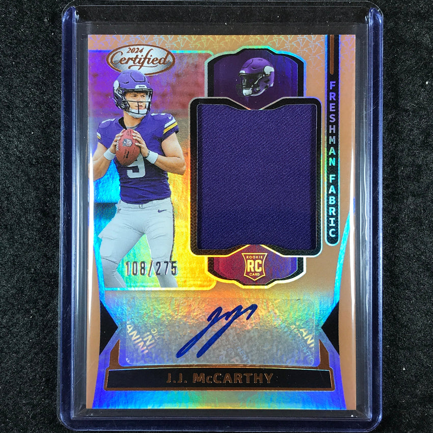 2024 Certified Football J.J. MCCARTHY Freshman Rookie Jersey Auto Bronze 108/275