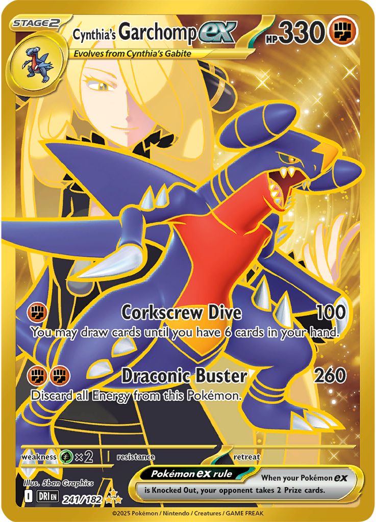 [ GOLD ] Cynthia's Garchomp ex - 241/182 - Hyper Rare Pokemon Destined Rivals