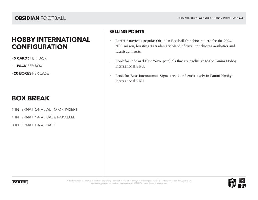 2024 Panini Obsidian Football Hobby International Box