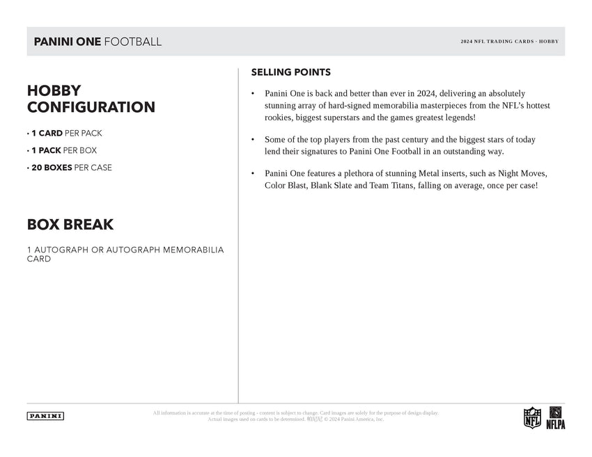 2024 Panini One Football Hobby Box