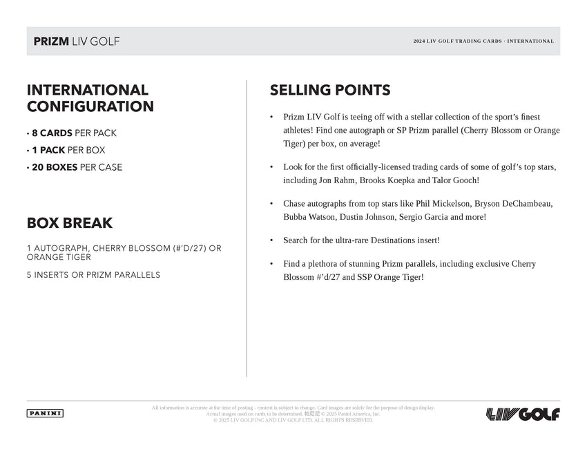 2024 Panini Prizm LIV Golf Hobby International Box