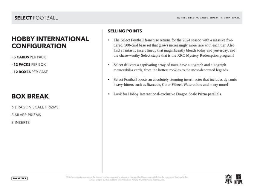 2024 Panini Select Football Hobby International Box