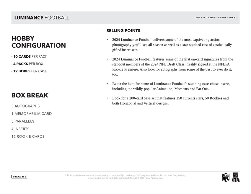 2024 Panini Luminance Football Hobby Box