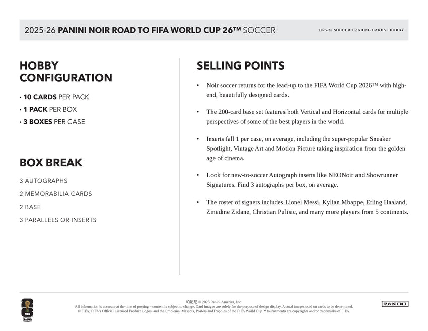 2025-26 Panini Noir Road to FIFA World Cup Soccer Hobby Box