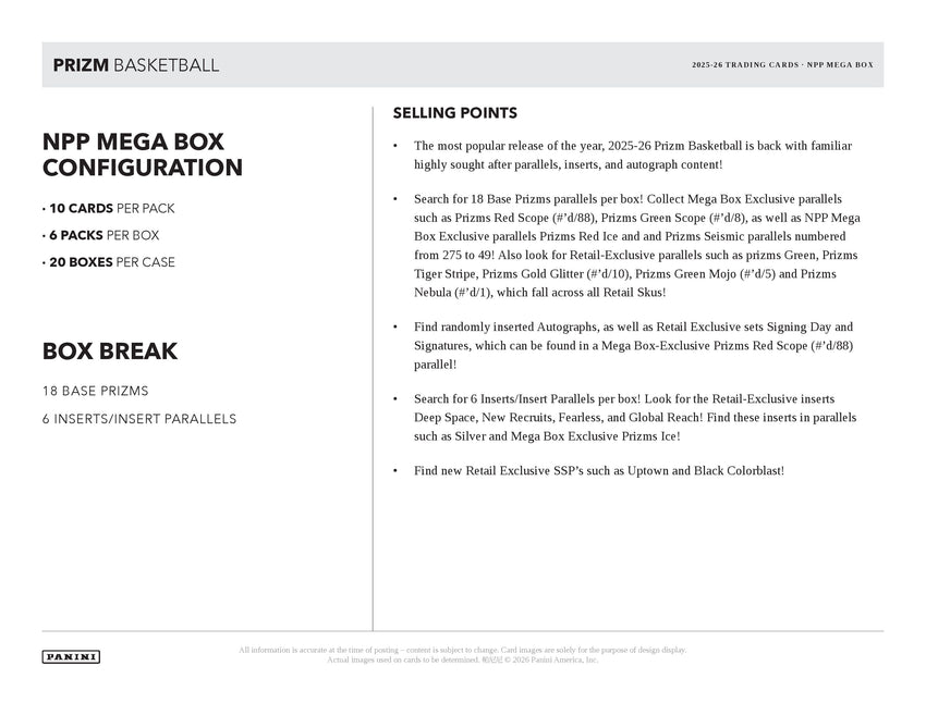 2025-26 Panini Prizm Basketball Mega Box (Pre Order)