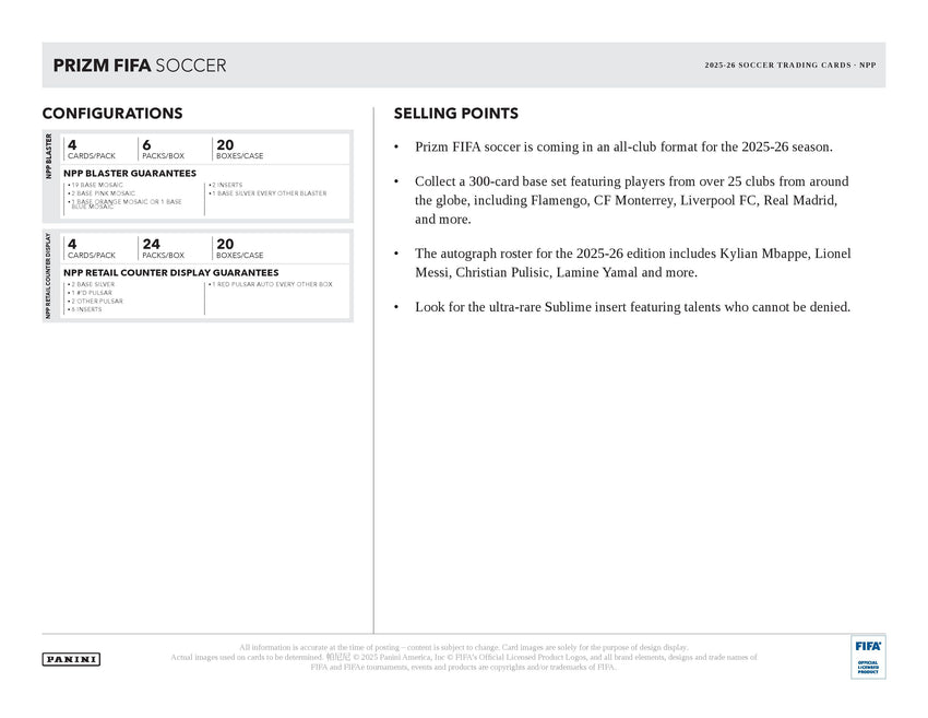 2025-26 Panini Prizm FIFA Soccer 6-Pack Blaster Box (Pre Order)