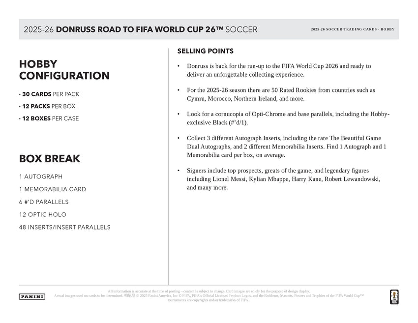 2025-26 Panini Donruss Road to World Cup Soccer Hobby Box (Pre Order)