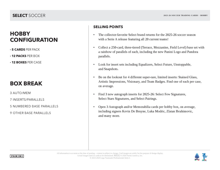 2025-26 Panini Select Serie A Soccer Hobby Box (Pre Order)