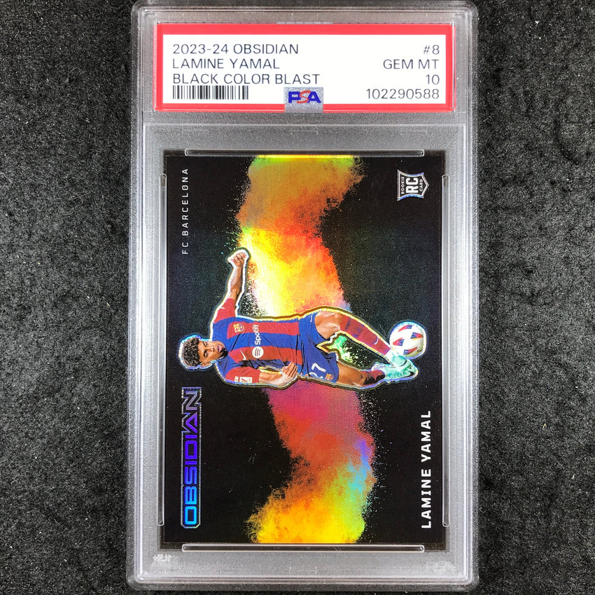 2023-24 Obsidian Soccer LAMINE YAMAL Rookie Black Color Blast #8 PSA 10 (588)
