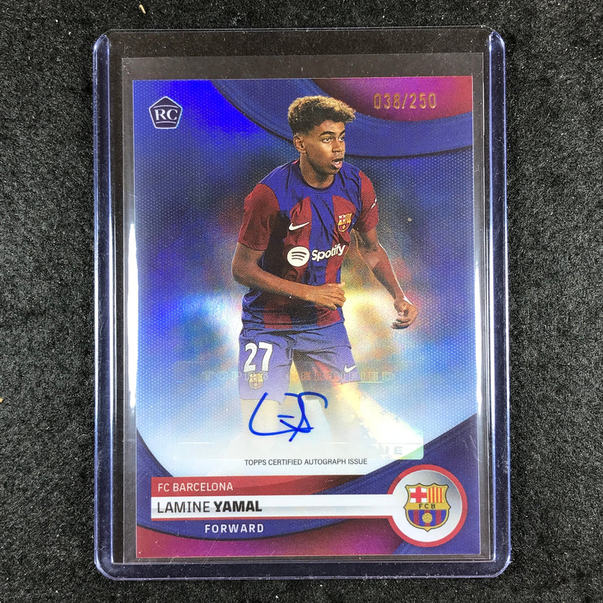 2023-24 Topps Barcelona LAMINE YAMAL First Team Rookie Auto Blue Foil 38/250