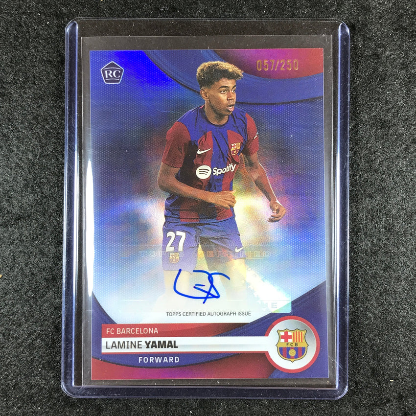 2023-24 Topps Barcelona LAMINE YAMAL First Team Rookie Auto Blue Foil 57/250