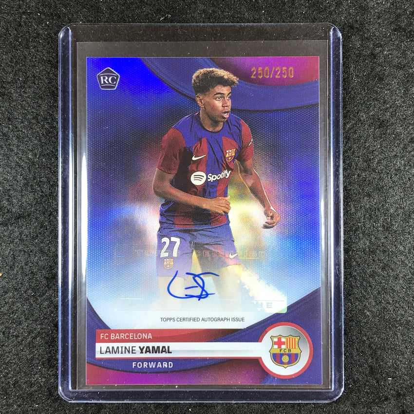 2023-24 Topps Barcelona LAMINE YAMAL First Team Rookie Auto Blue Foil 250/250