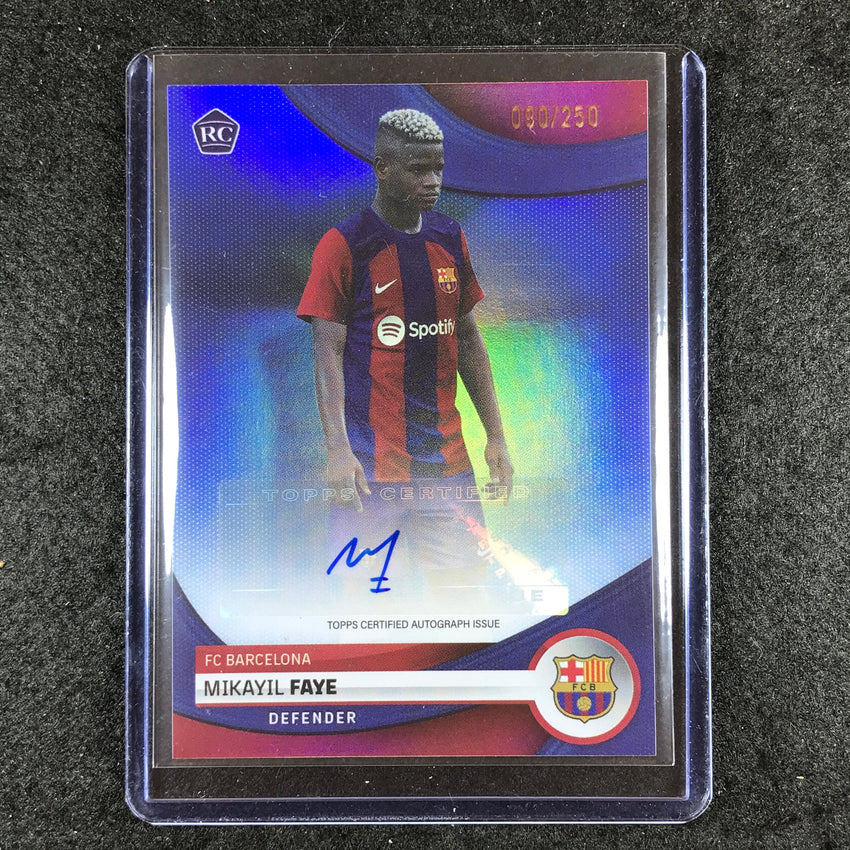 2023-24 Topps Barcelona MIKAYIL FAYE First Team Rookie Auto Blue Foil 90/250