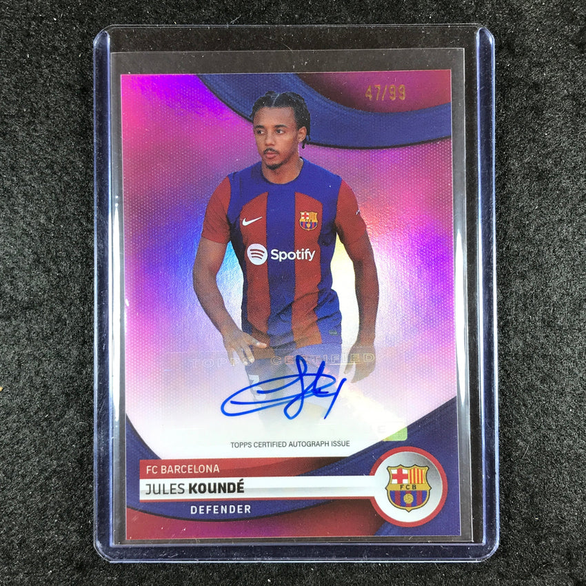 2023-24 Topps Barcelona JULES KOUNDE First Team Auto Pink Foil 47/99