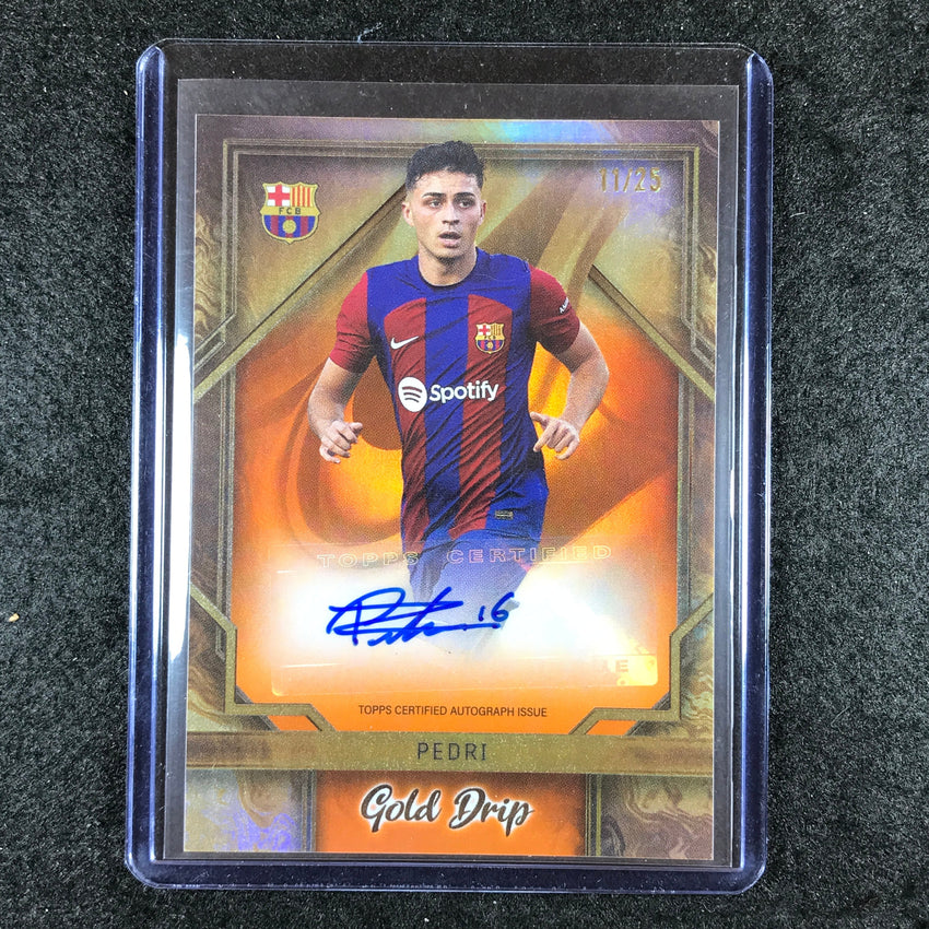 2023-24 Topps Barcelona PEDRI Gold Drip Auto Orange Foil 11/25