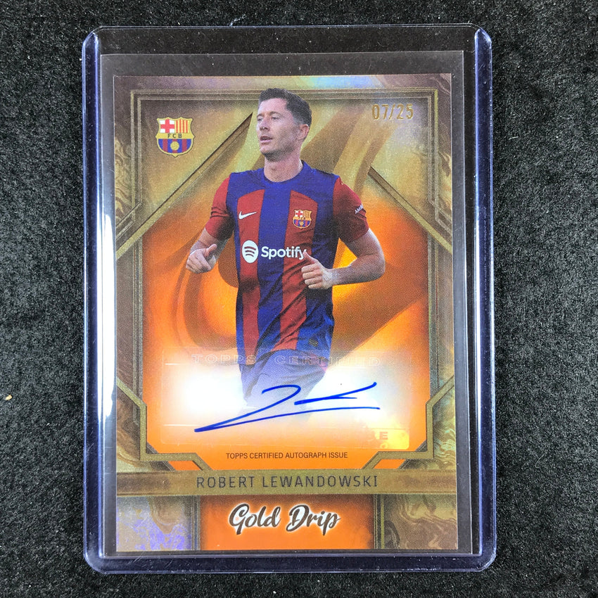 2023-24 Topps Barcelona ROBERT LEWANDOWSKI Gold Drip Auto Orange Foil 7/25