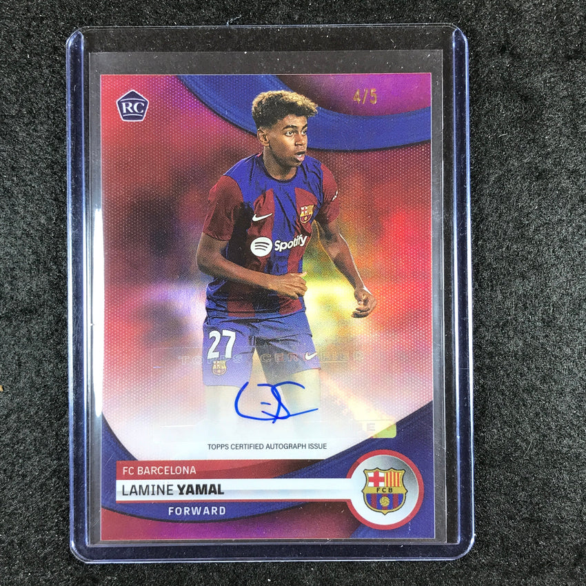2023-24 Topps Barcelona LAMINE YAMAL First Team Rookie Auto Red Foil 4/5