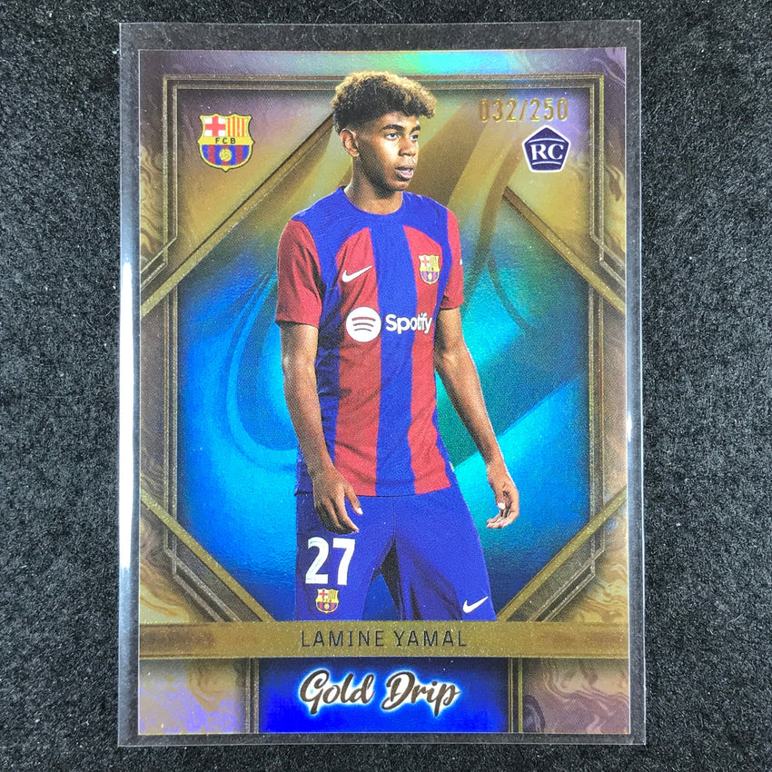 2023-24 Topps Barcelona LAMINE YAMAL Gold Drip Rookie Blue Foil 32/250 #5