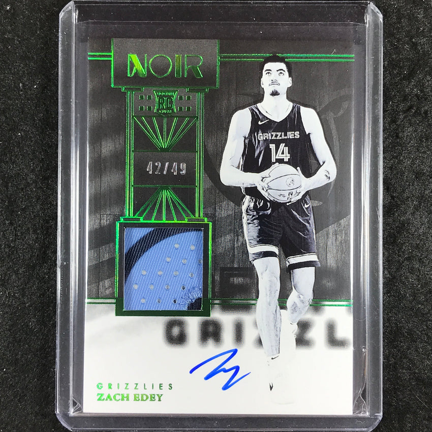 2024-25 Noir ZACH EDEY Base Rookie Patch Auto Black and White Holo Green 42/49