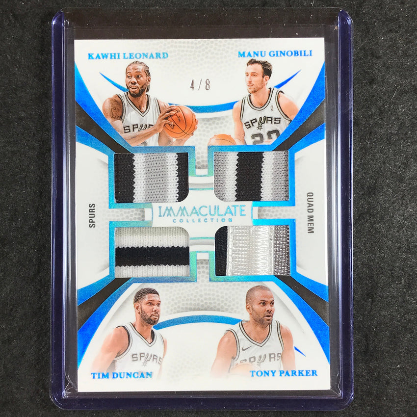 2024-25 Immaculate KAWHI GINOBILI DUNCAN PARKER Immaculate Quad Patch Prime 4/8