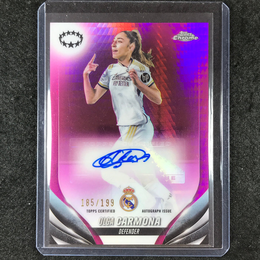 2023-24 Topps Chrome Women's UEFA OLGA CARMONA Chrome Auto Pink Prism 185/199
