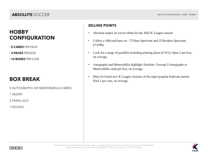 2025 Panini Absolute K League Soccer Hobby Box