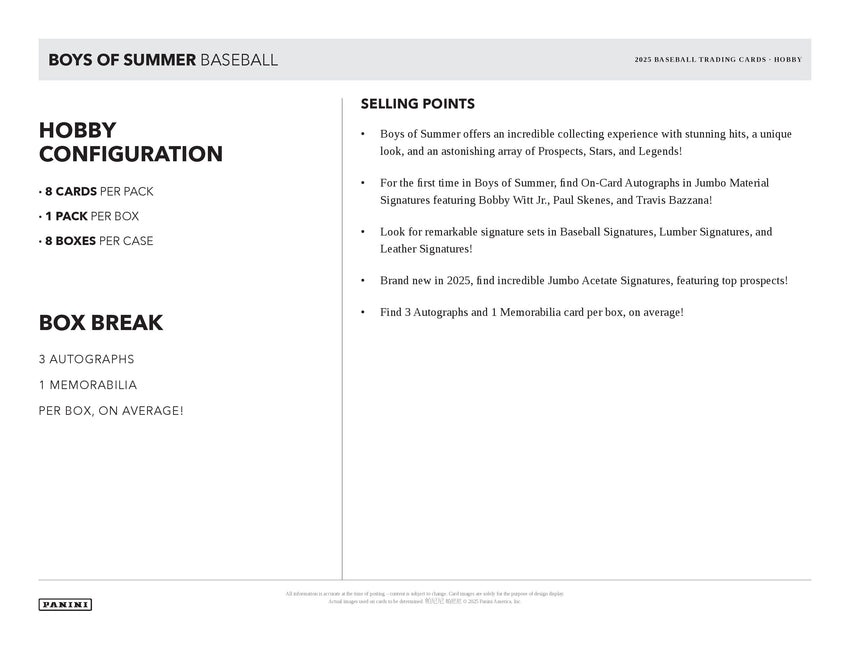 2025 Panini Boys of Summer Baseball Hobby Box
