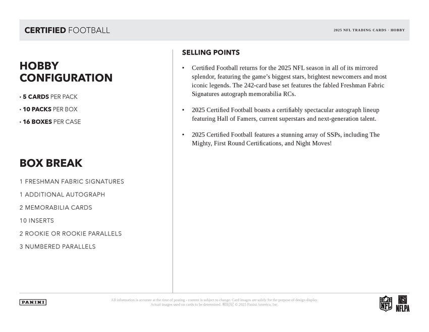 2025 Panini Certified Football Hobby Box