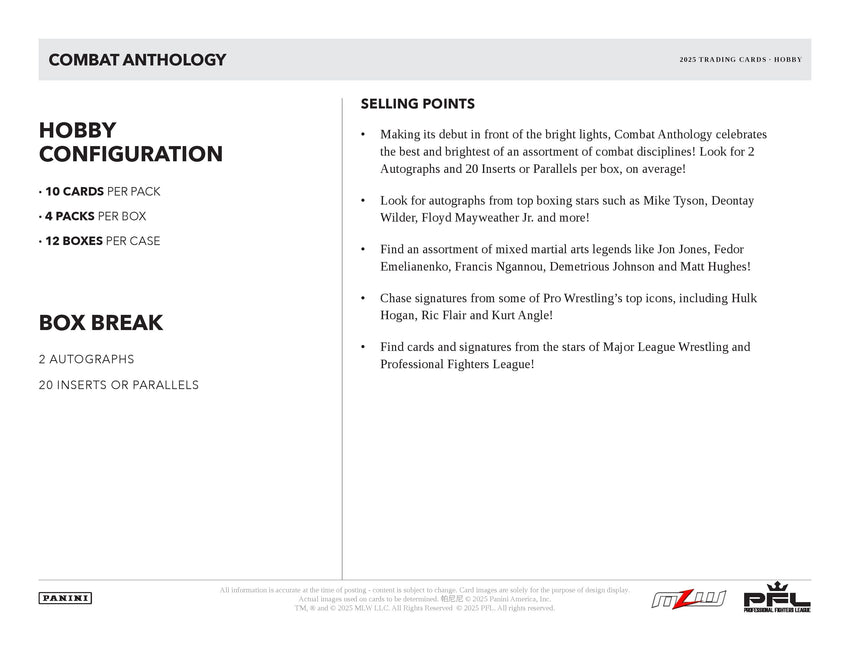 2025 Panini PFL Combat Anthology Hobby Box