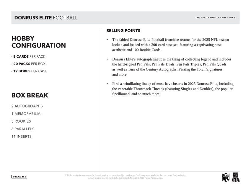 2025 Panini Donruss Elite Football Hobby Box