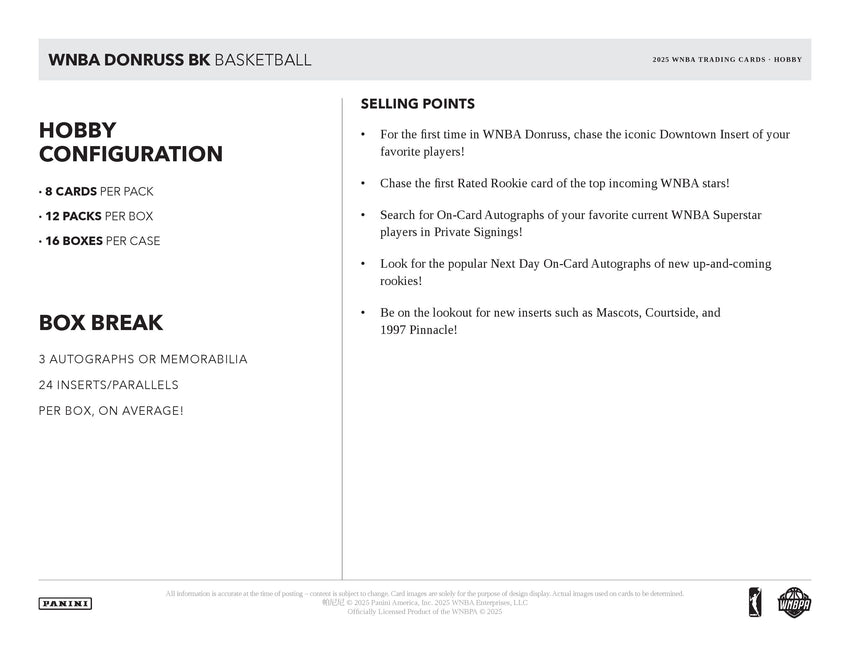 2025 Panini Donruss WNBA Basketball Hobby Box