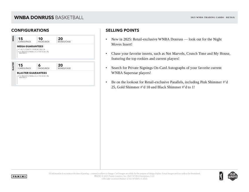 2025 Panini Donruss WNBA Basketball Mega Box (Pre Order)