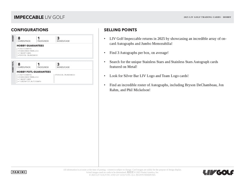 2025 Panini Impeccable LIV Golf Hobby Box