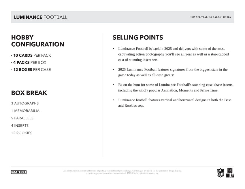 2025 Panini Luminance Football Hobby Box