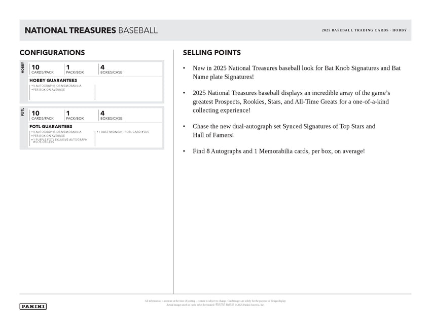 2025 Panini National Treasures Baseball Hobby Box