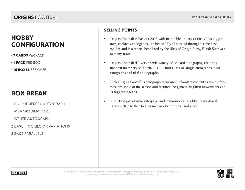 2025 Panini Origins Football Hobby Box