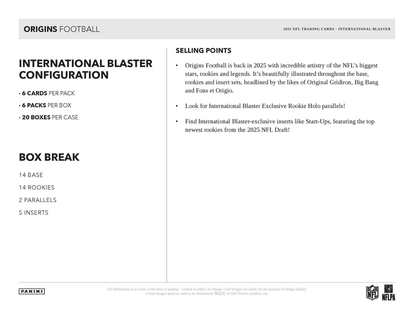 2025 Panini Origins Football International Blaster Box