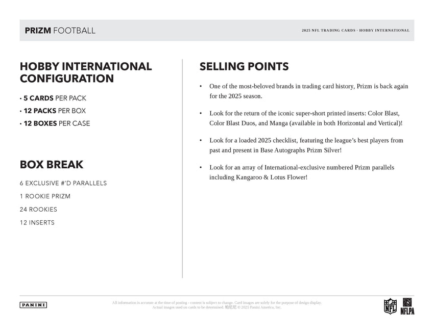 2025 Panini Prizm Football International Hobby Box (Pre Order)