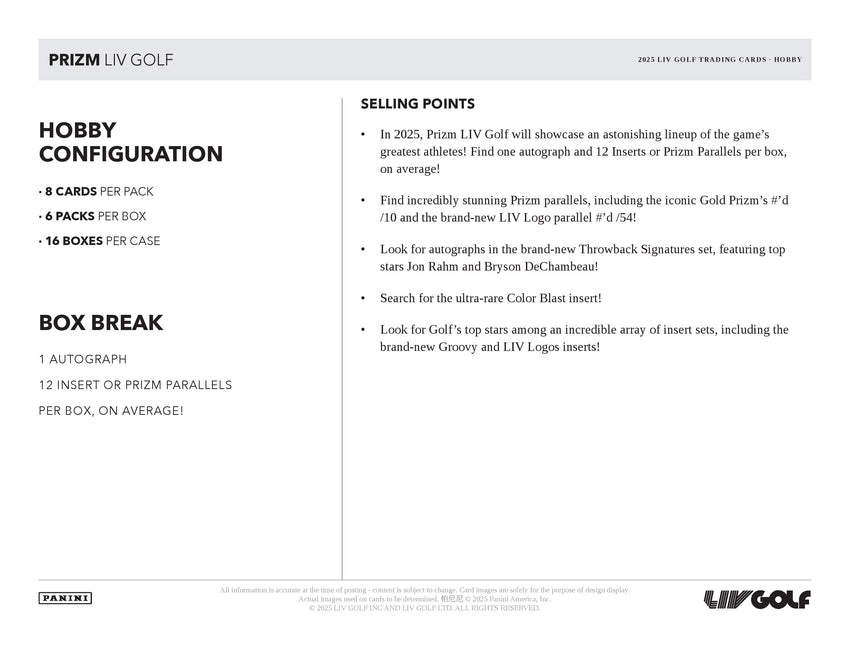 2025 Panini Prizm LIV Golf Hobby Box
