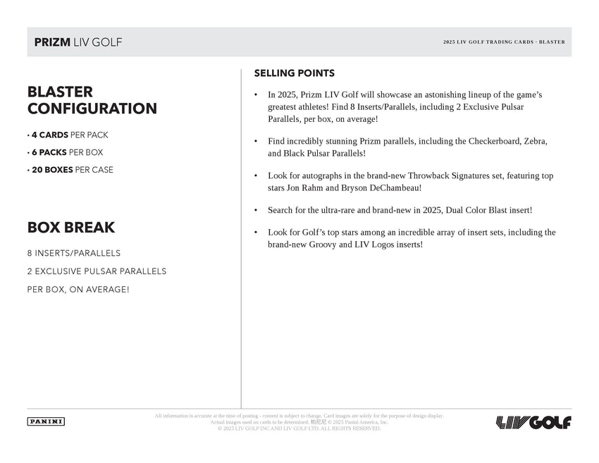2025 Panini Prizm LIV Golf 6-Pack Blaster Box