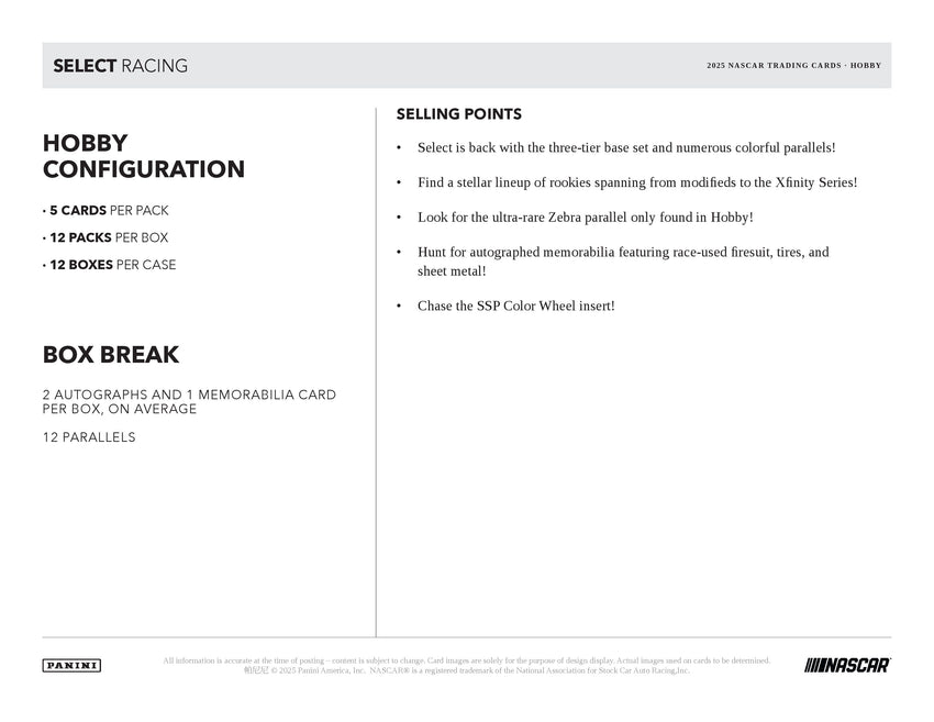 2025 Panini Select Racing Hobby Box