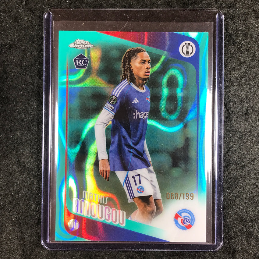 2025-26 Topps Chrome UEFA CC MATHIS AMOUGOU Rookie Aqua Lava 68/199