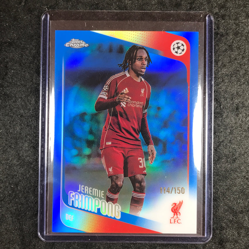 2025-26 Topps Chrome UEFA CC JEREMIE FRIMPONG Blue Refractor 114/150