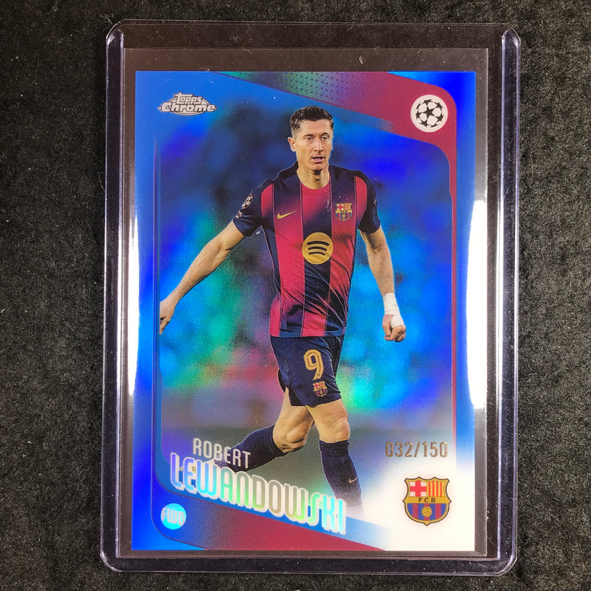 2025-26 Topps Chrome UEFA CC ROBERT LEWANDOWKSI Blue Refractor 32/150