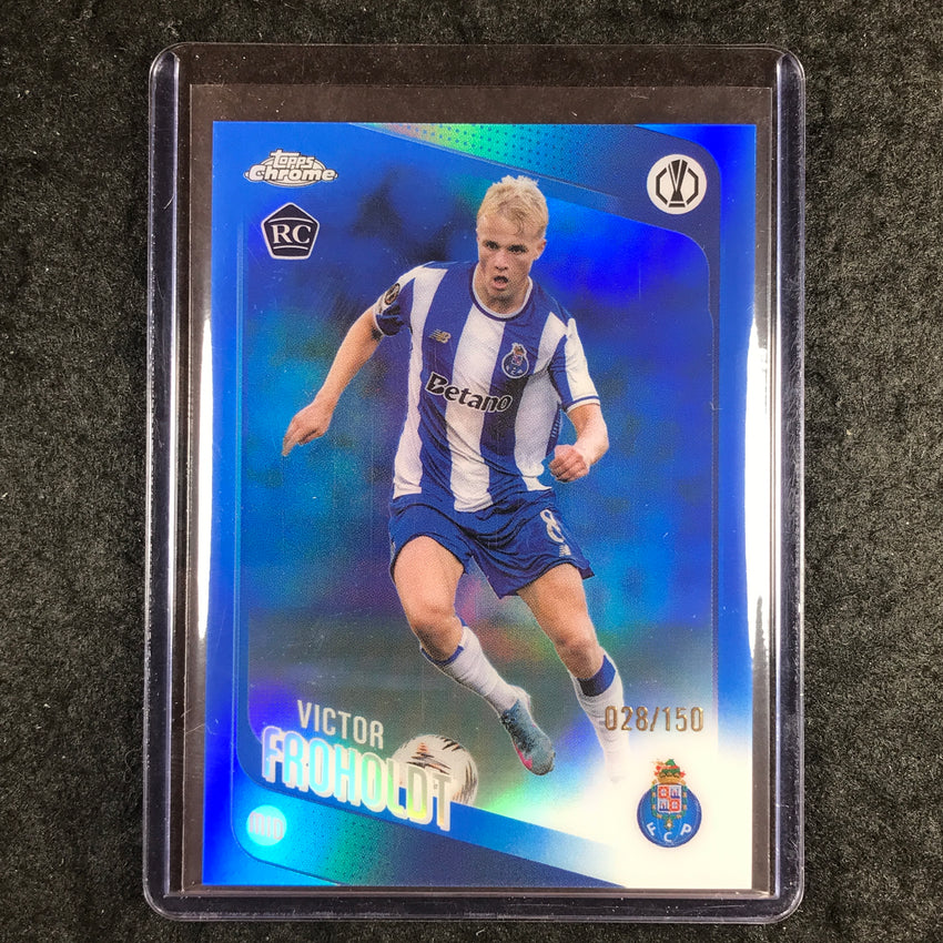 2025-26 Topps Chrome UEFA CC VICTOR FROHOLDT Rookie Blue Refractor 28/150