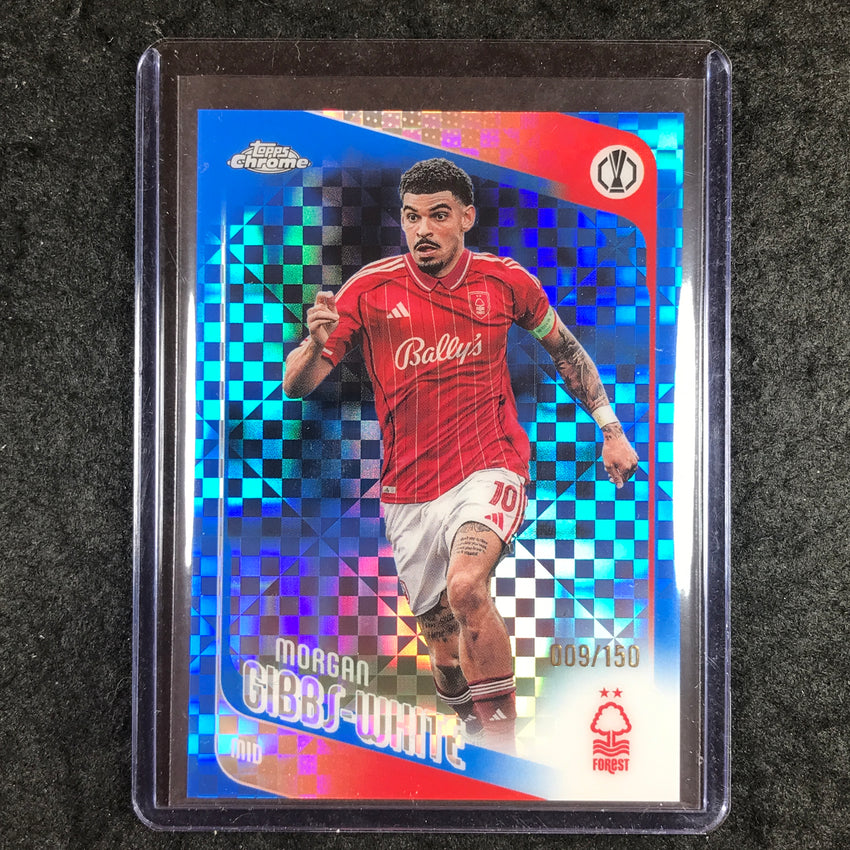 2025-26 Topps Chrome UEFA CC MORGAN GIBBS-WHITE Blue X-Fractor 9/150