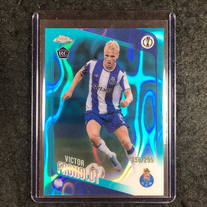 2025-26 Topps Chrome UEFA CC VICTOR FROHOLDT Rookie Teal Lava 156/299