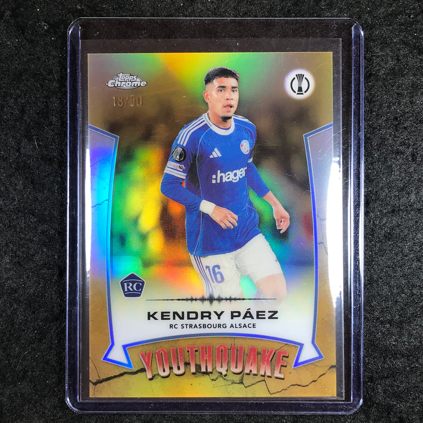 2025-26 Topps Chrome UEFA CC KENDRY PAEZ Youthquake Rookie Gold Refractor 18/50